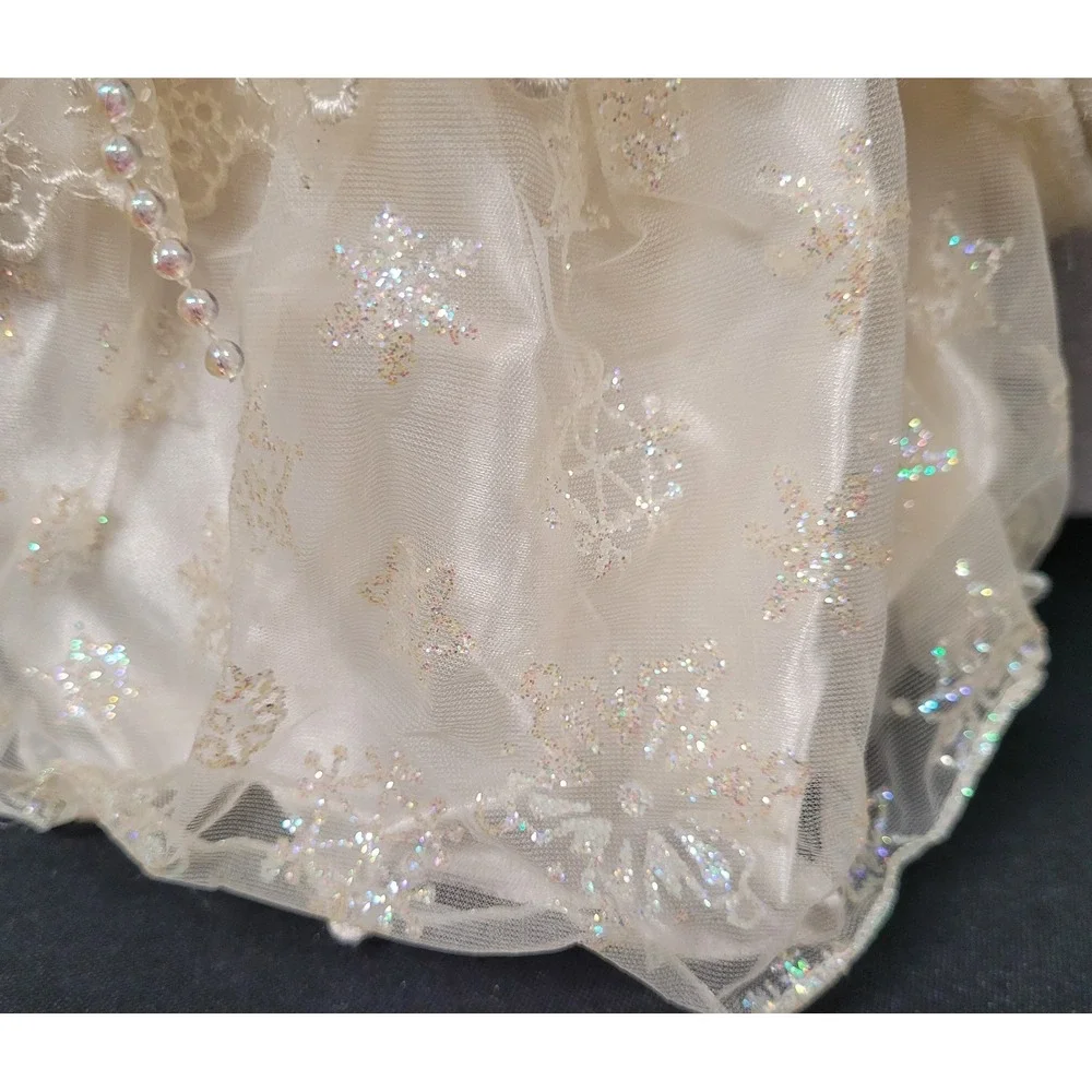 Angel Christmas Tree Topper Cream Glittery Snowflakes 11 inch Tall - Picture 4 of 10